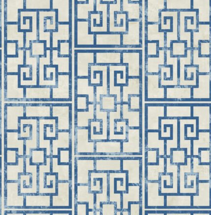 Dynasty Lattice - Metallic Pearl and Azure Blue Koi Seabrook Designs Wallpaper ai40202