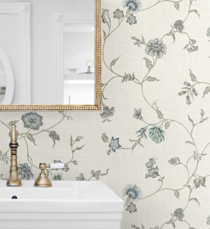 French Country Florale - Grayed-out Blues Seabrook Designs Wallpaper fc61008