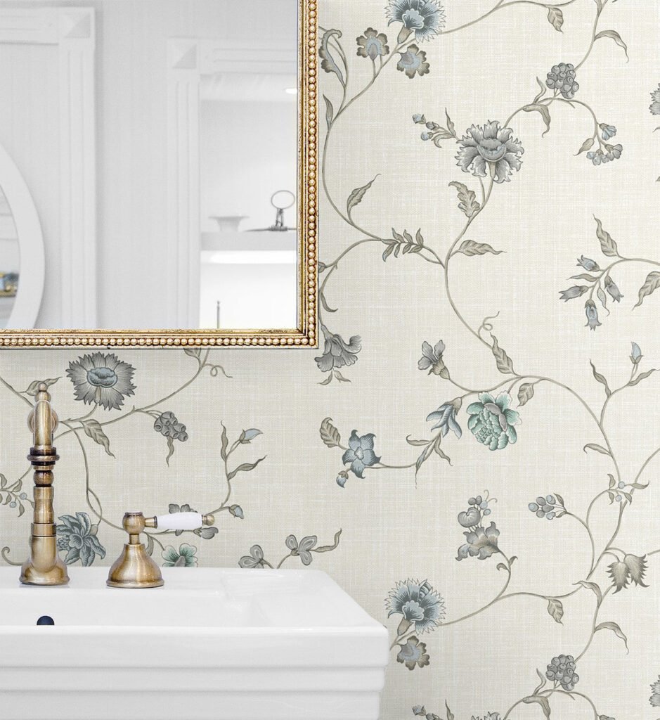 French Country Florale - Grayed-out Blues Seabrook Designs Wallpaper fc61008
