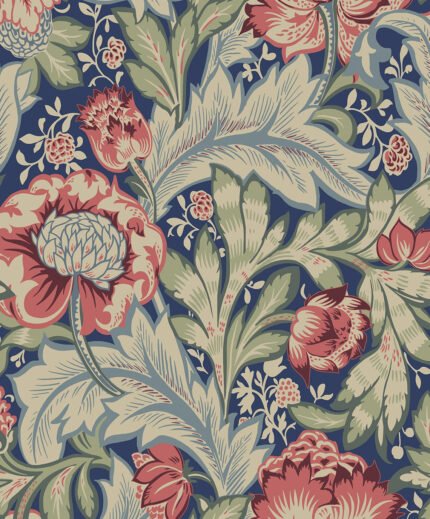 Acanthus Garden - Marine Blue and Watermelon Legacy Prints Seabrook Designs Wallpaper et12302