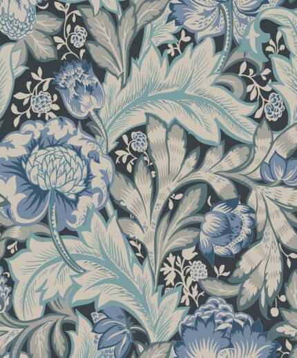 Acanthus Garden - Bluestone and Golden Legacy Prints Seabrook Designs Wallpaper et12312