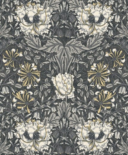Ogee Flora - Charcoal and Goldenrod Legacy Prints Seabrook Designs Wallpaper et12608