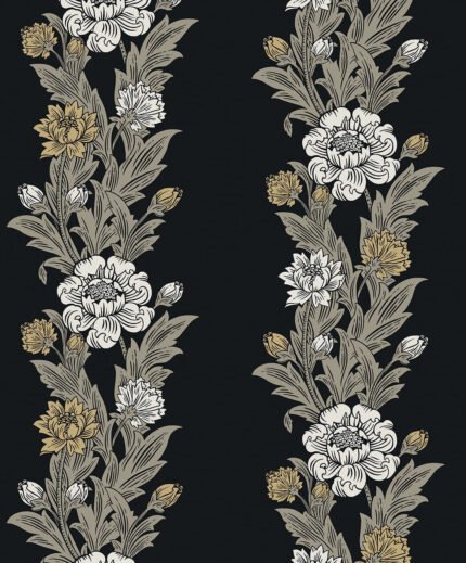 Blooming Stripe - Ebony and Goldenrod Legacy Prints Seabrook Designs Wallpaper et12700