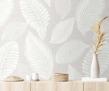Leaf - Dove Gray White Heron Seabrook Designs Wallpaper ew10007