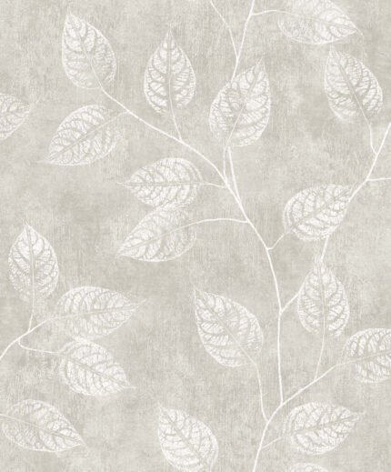 Leaf Impression - Gray Taupe White Heron Seabrook Designs Wallpaper ew10807