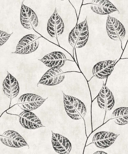 Leaf Impression - Black and White Heron Seabrook Designs Wallpaper ew10820