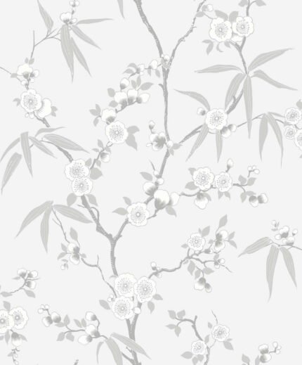 Asian Blossom - Soft Gray | Grays Asian and Chinoiseries Wallpaper for Office, Kitchen, and Hallway