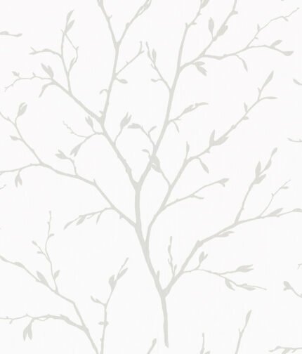 Branching Out - Winter Gray | Grays Trees and Leaves Wallpaper for Entryway, Half Bath, and Kitchen