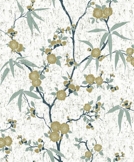 Blossom - Gold Chip | Multicolors Asian and Chinoiseries Wallpaper for Nursery, Bedroom, and Dining Room
