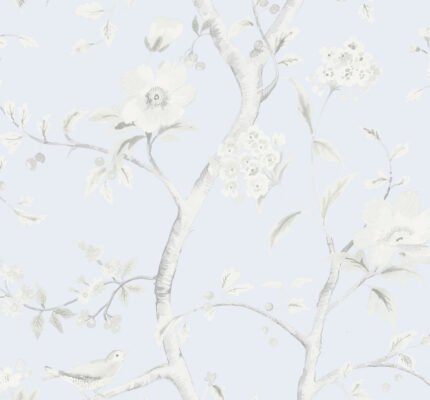 Southport Floral Trail - Blue Frost and Cove Gray Luxe Retreat Lillian August Wallpaper ln11122