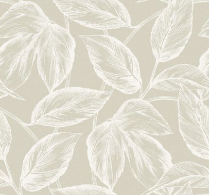 Beckett - Oat | Warm Neutrals and Beiges Trees and Leaves Wallpaper for Accent Wall, Bedroom, and Half Bath
