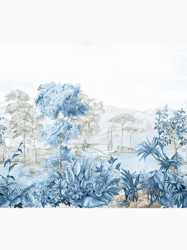 sky blue patterned wallpaper for bedroom by Carl Robinson