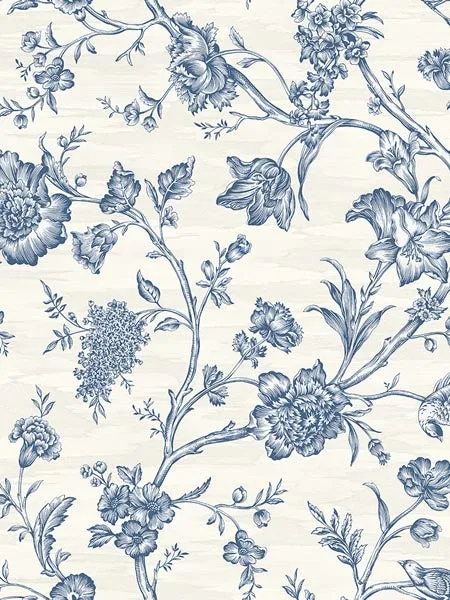 blue toile wallpaper for dining room by Pelican Prints