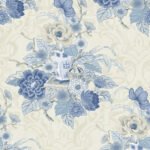 Dynasty - Metallic Linen and Blue | Blues Asian and Chinoiseries Wallpaper for Dining Room, Nursery, and Half Bath