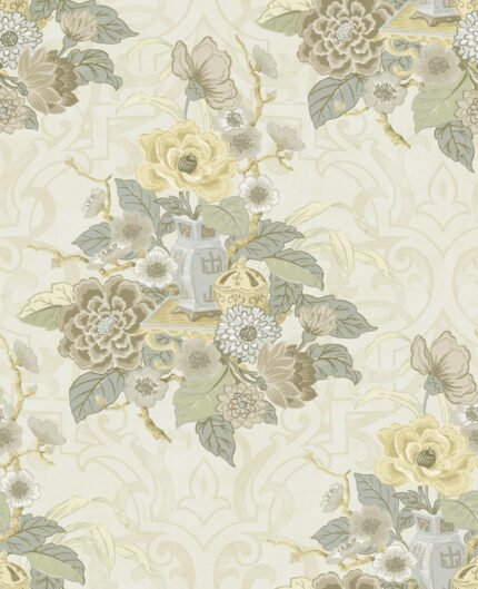 Dynasty - Metallic Pearl | Pearls Asian and Chinoiseries Wallpaper for Dining Room, Accent Wall, and Office