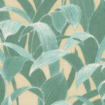 Imperial Tropical - Metallic Gold and Sea Green | Greens Florals, Botanicals and Tropicals Wallpaper for Dining Room, Hallway, and Powder Room