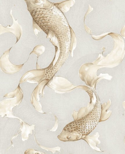 Koi - Gold and Gray | Golds Animals, Birds and Insects Wallpaper for Nursery, Powder Room, and Office
