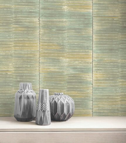Dynasty Bamboo - Sage and Metallic Pearl | Greens Textures Wallpaper for Entryway, Nursery, and Living Room