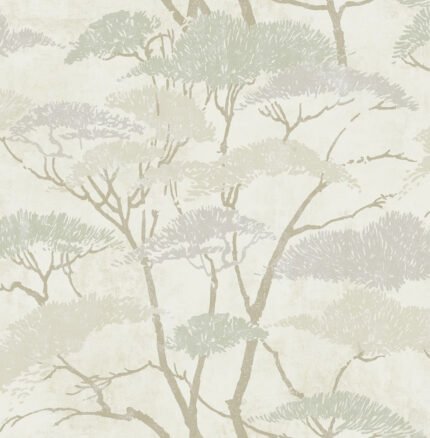 Confucius - Silver and Pearl | Greens Asian and Chinoiseries Wallpaper for Living Room, Entryway, and Hallway
