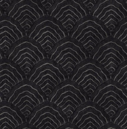 Confucius Scallop - Ebony and Metallic Mocha | Blacks Asian and Chinoiseries Wallpaper for Powder Room, Entryway, and Accent Wall