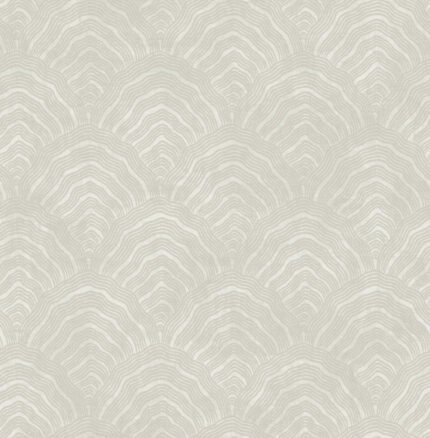 Confucius Scallop - Linen and Metallic Pearl | Warm Neutrals and Beiges Asian and Chinoiseries Wallpaper for Entryway, Accent Wall, and Hallway