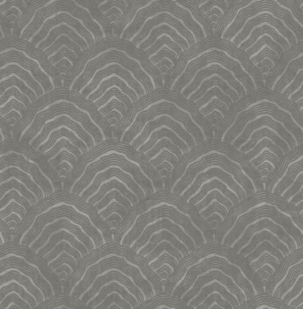Confucius Scallop - Charcoal and Metallic Silver | Grays Asian and Chinoiseries Wallpaper for Accent Wall, Powder Room, and Nursery