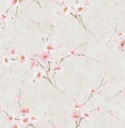 Silk Road - Metallic Pearl and Pink | Pinks Florals, Botanicals and Tropicals Wallpaper for Entryway, Living Room, and Nursery