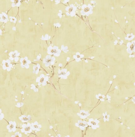 Silk Road - Metallic Pearl and Gold | Warm Neutrals and Beiges Florals, Botanicals and Tropicals Wallpaper for Dining Room, Half Bath, and Kitchen