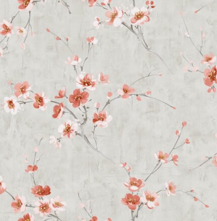Silk Road - Metallic Silver and Strawberry | Pinks Florals, Botanicals and Tropicals Wallpaper for Hallway, Bedroom, and Half Bath