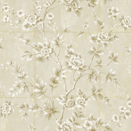 Great Wall - Metallic Gold and Greige | Warm Neutrals and Beiges Florals, Botanicals and Tropicals Wallpaper for Bedroom, Office, and Entryway
