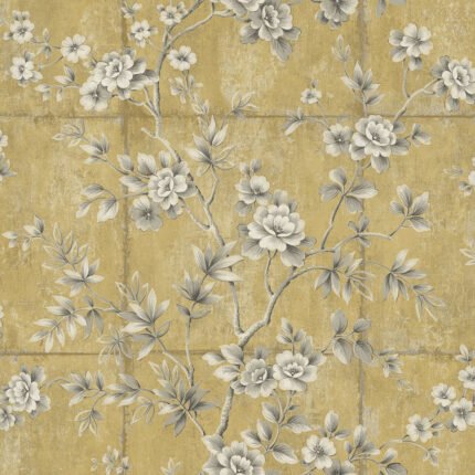 Great Wall - Metallic Gold and Taupe | Golds Florals, Botanicals and Tropicals Wallpaper for Office, Bedroom, and Dining Room
