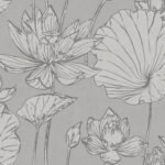 Lotus - Metallic Silver and Gray | Grays Florals, Botanicals and Tropicals Wallpaper for Powder Room, Entryway, and Nursery