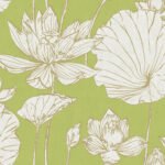 Lotus - Metallic Gold and Lime Green | Greens Florals, Botanicals and Tropicals Wallpaper for Living Room, Accent Wall, and Half Bath