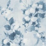 Shibori Floral - Flax flower | Blues Ikat, Shibori and Watercolor Wallpaper for Kitchen, Hallway, and Powder Room