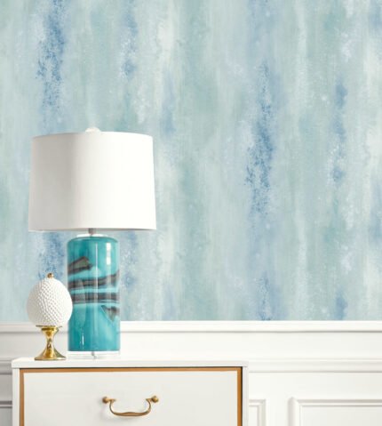 Washy Stripe - Aquarelle | Aquas and Teals Plaids, Checks and Stripes Wallpaper for Office, Living Room, and Dining Room
