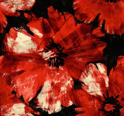 Curie Abstract Floral - Metallic Gold and Crimson | Reds Florals, Botanicals and Tropicals Wallpaper for Half Bath, Office, and Living Room