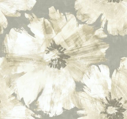 Curie Abstract Floral - Metallic Silver and Off-White | Silvers and Pewters Florals, Botanicals and Tropicals Wallpaper for Entryway, Nursery, and Kitchen