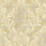 Kepler Damask - Metallic Pearl and Gold | Warm Neutrals and Beiges Damasks and Scrolls Wallpaper for Accent Wall, Office, and Bedroom