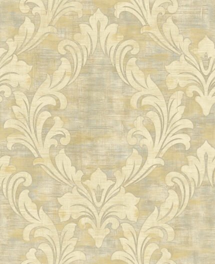 Kepler Damask - Metallic Pearl and Gold | Warm Neutrals and Beiges Damasks and Scrolls Wallpaper for Accent Wall, Office, and Bedroom