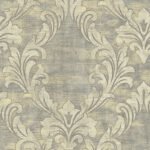 Kepler Damask - Metallic Pearl and Gray | Grays Damasks and Scrolls Wallpaper for Office, Powder Room, and Nursery