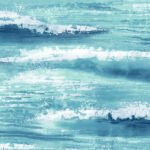 Moseley Waves - Metallic Blue and White | Blues Abstracts Wallpaper for Dining Room, Kitchen, and Hallway