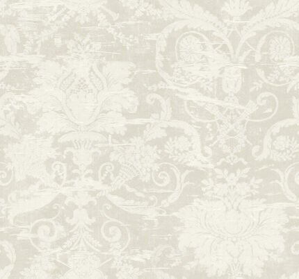 Rochester - Eider White | Grays Damasks and Scrolls Wallpaper for Nursery, Accent Wall, and Half Bath