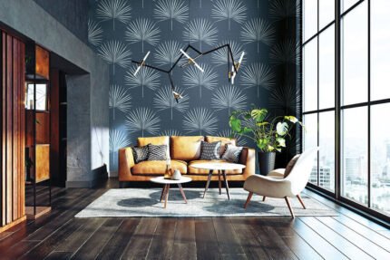 Richmond - Charcoal Blue | Blues Trees and Leaves Wallpaper for Half Bath, Bedroom, and Office