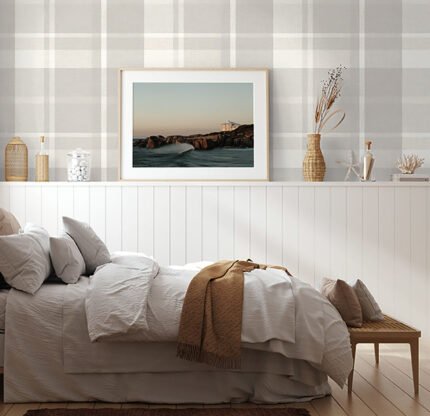 Madaket | Cool Neutrals Plaids, Checks and Stripes Wallpaper for Kitchen, Entryway, and Nursery