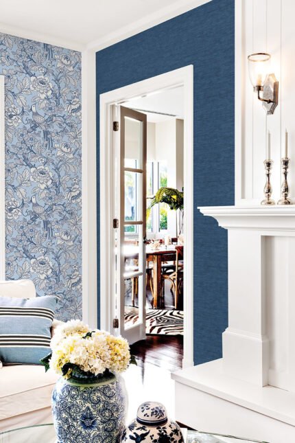 Tiverton | Blues Textures Wallpaper for Office, Dining Room, and Bedroom