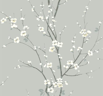 Monterey | Silvers and Pewters Florals, Botanicals and Tropicals Wallpaper for Dining Room, Half Bath, and Living Room