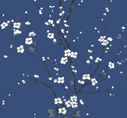 Monterey | Blues Florals, Botanicals and Tropicals Wallpaper for Half Bath, Bedroom, and Living Room