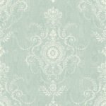 French Country Colette - Sea Glass | Aquas and Teals Damasks and Scrolls Wallpaper for Half Bath, Hallway, and Nursery