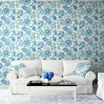 French Country Bernadette - Porceline | Blues Jacobean and Tapestry Wallpaper for Living Room, Half Bath, and Powder Room