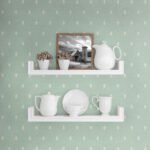 French Country Petite - Glass | Aquas and Teals Small Prints Wallpaper for Bedroom, Hallway, and Half Bath